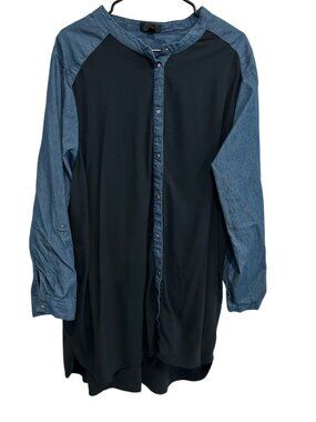 Elios Womens Button Front Tunic Shirt With Denim Sleeves Sz 2X